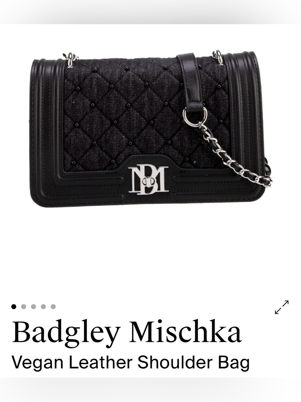 Badgley Mischka Black Quilted Shoulder Bag with Silver Chain